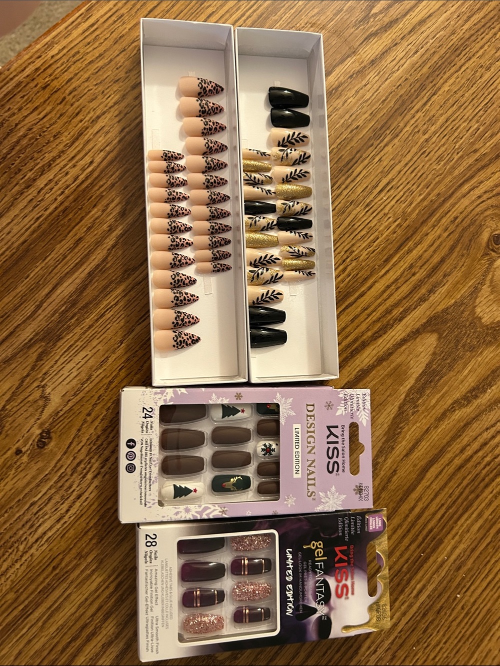 Kiss Press-On Nail Sets in Nude, Black & Gold